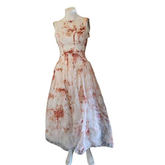 Womens vintage wedding dress xxs costume floral horror thriller bloody Hollywood - Picture 1 of 5